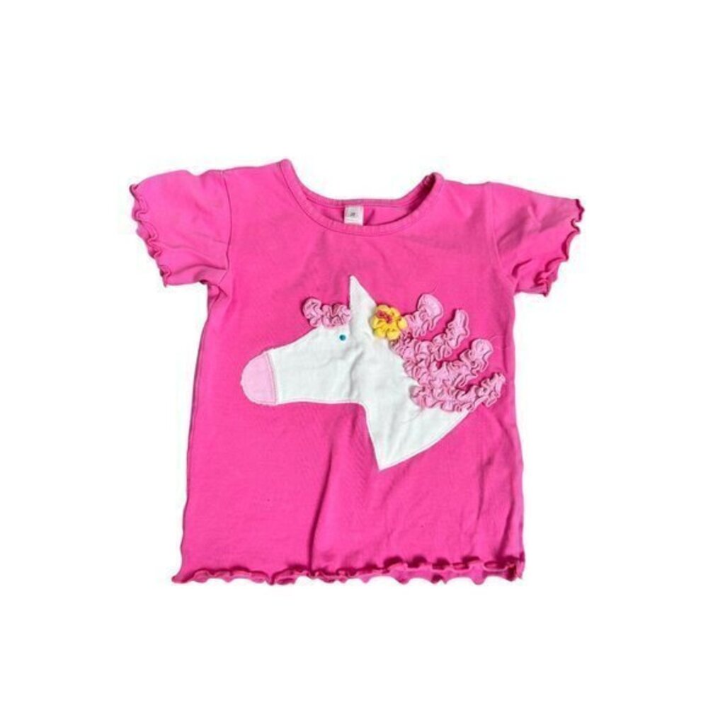 Girls Pink Unicorn T-Shirt With Ruffled Sleeves Size 2T Toddler By Janie And Jac